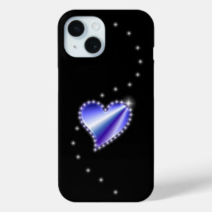 Funda Para iPhone 15 Corazón de arcoiris morado con estrellas en negro