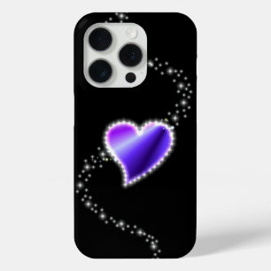 Funda Para iPhone 15 Pro Corazón de arcoiris morado con estrellas en negro