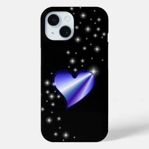 Funda Para iPhone 15 Corazón de arcoiris morado con estrellas en negro