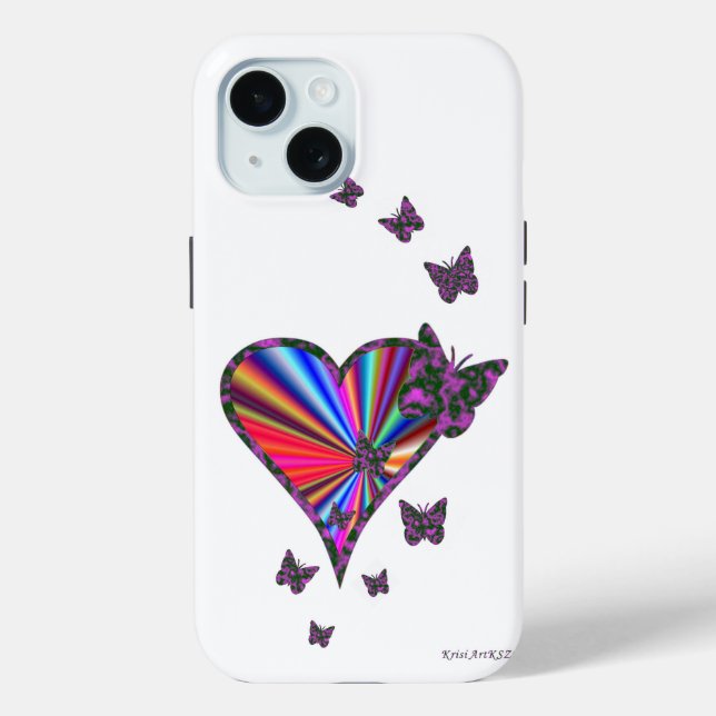 Funda De Case-Mate Para iPhone Corazón de Arcoíris y Mariposa (Reverso )