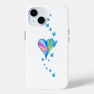 Funda Para iPhone 15 Corazón de Arcoíris y Mariposa