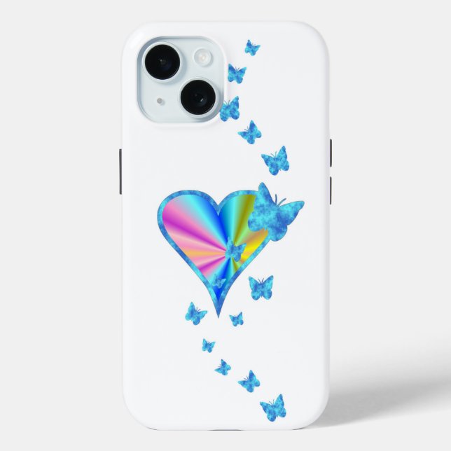 Funda De Case-Mate Para iPhone Corazón de Arcoíris y Mariposa (Reverso )
