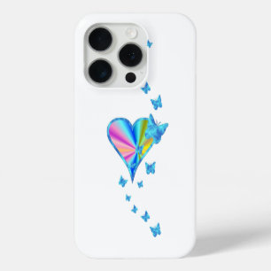 Funda Para iPhone 15 Pro Corazón de Arcoíris y Mariposa