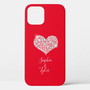Funda Para iPhone 12 Corazón de diamantes brillantes, nombres en escrit