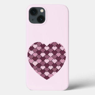 Funda Para iPhone 13 Corazón de diamantes y cuadrado rosa cereza