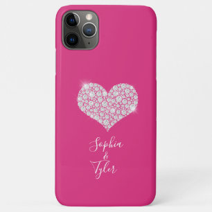 Funda Para iPhone 11 Pro Max Corazón de espuma de diamantes, guión de nombres d