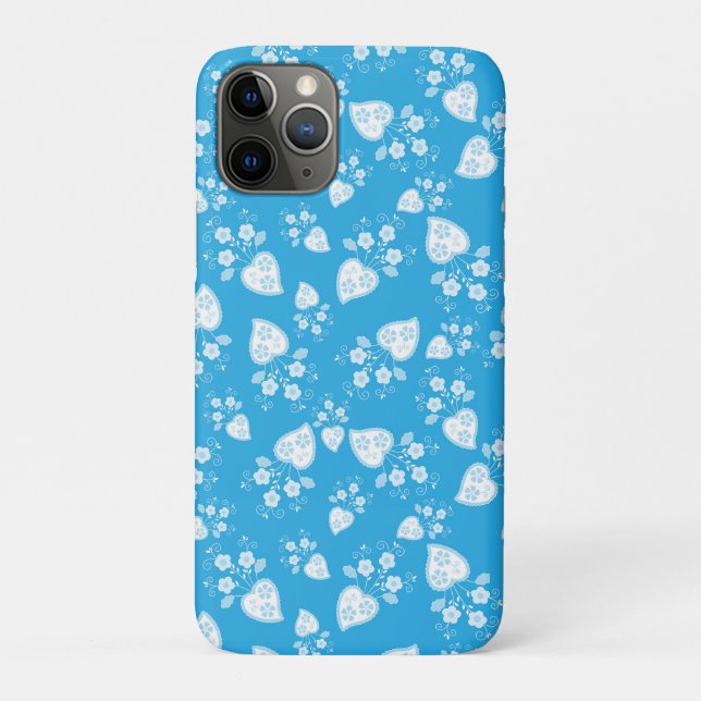 Funda De Case-Mate Para iPhone Corazón de flores azul (Reverso)