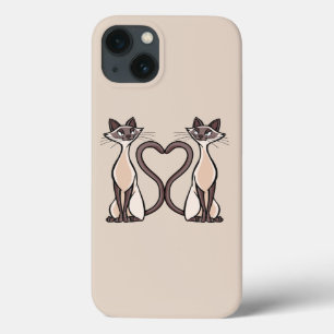 Funda Para iPhone 13 Corazón de gatos siameses