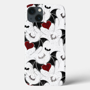 Funda Para iPhone 13 Corazón de Halloween con alas de murciélago negro
