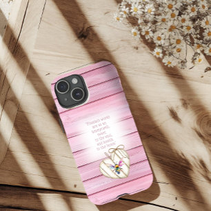 Funda Para iPhone 15 Corazón de madera rosa falso femenino abeja arcoír