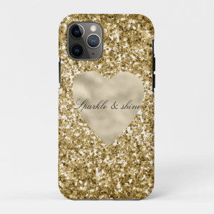 Funda Para iPhone 11 Pro Corazón de Oro Glitter Personalizado            