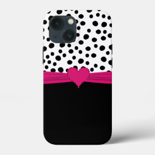 Funda Para iPhone 13 Mini Corazón De Rhinestone Falso Rosa Y Lunares