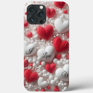 Funda Para iPhone 13 Pro Max Corazón de San Valentín rojo blanco elegante moder