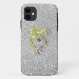 Funda Para iPhone 11 Corazón dorado con diamantes y espárragos