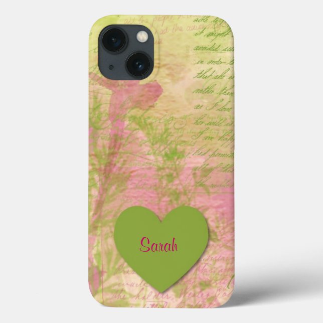 Funda De Case-Mate Para iPhone Corazón floral verde (Reverso)