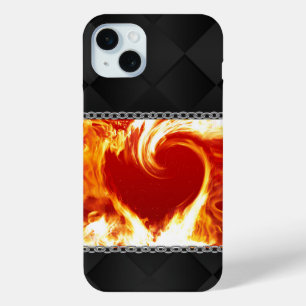 Funda Para iPhone 15 Mini Corazón inflamante sobre satén negro