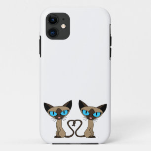 Funda Para iPhone 11 Corazón lindo de la cola de gatos siameses