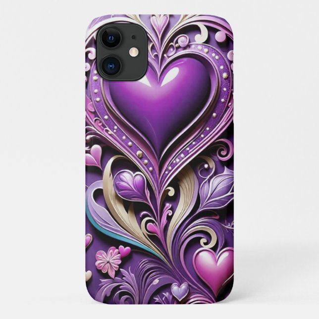 Funda De Case-Mate Para iPhone Corazón morado romántico moderno (Reverso)
