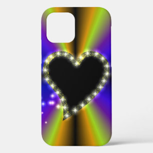 Funda Para iPhone 12 Pro Corazón negro con estrellas en arcoiris