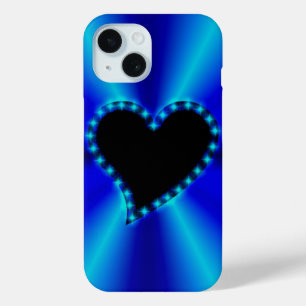 Funda Para iPhone 15 Corazón negro con estrellas en arcoiris azul