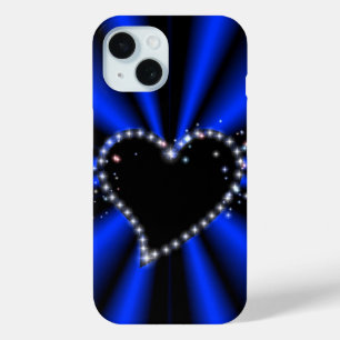 Funda Para iPhone 15 Corazón negro con estrellas en arcoiris azul