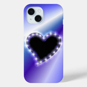 Funda Para iPhone 15 Corazón negro con estrellas en arcoiris morado