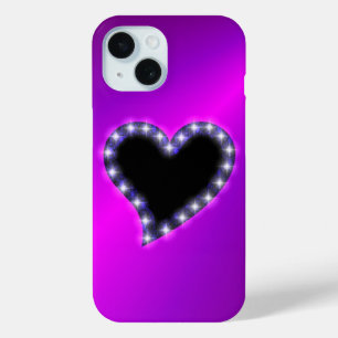 Funda Para iPhone 15 Corazón negro con estrellas en arcoiris rosado mor