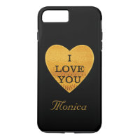 Corazón personalizado del negro y del oro te amo