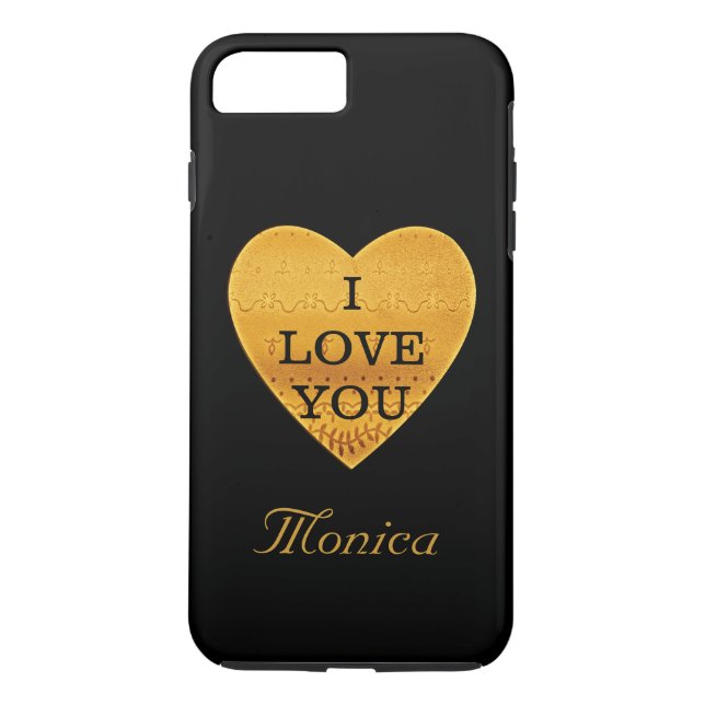 Funda De Case-Mate Para iPhone Corazón personalizado del negro y del oro te amo (Reverso)