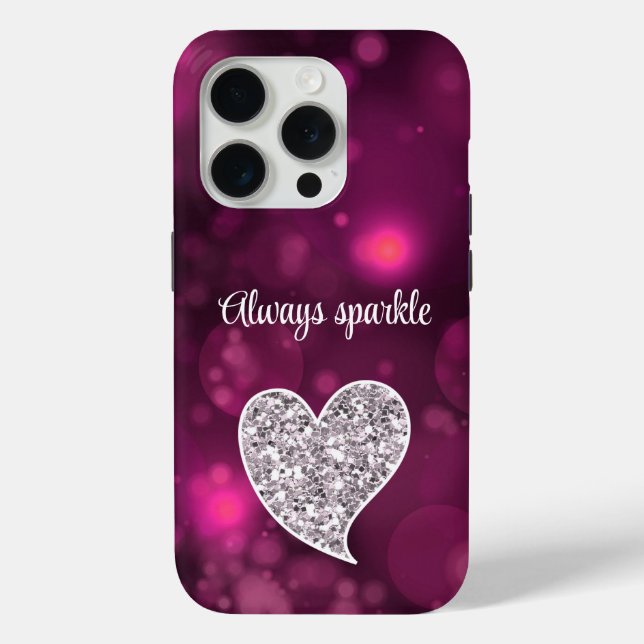 Funda De Case-Mate Para iPhone Corazón Purpurina rosado bokeh plateado (Reverso )