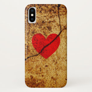 Funda Para iPhone X Corazón quebrado rojo en una pared del oro