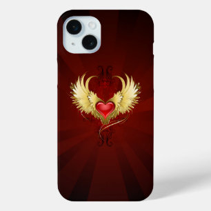 Funda Para iPhone 15 Mini Corazón Rojo con Alas Doradas