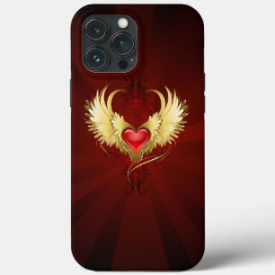 Funda Para iPhone 13 Pro Max Corazón Rojo con Alas Doradas