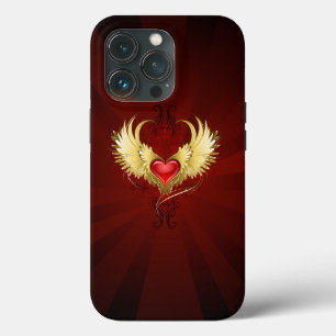 Funda Para iPhone 13 Pro Corazón Rojo con Alas Doradas