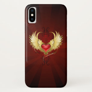 Funda Para iPhone X Corazón Rojo con Alas Doradas