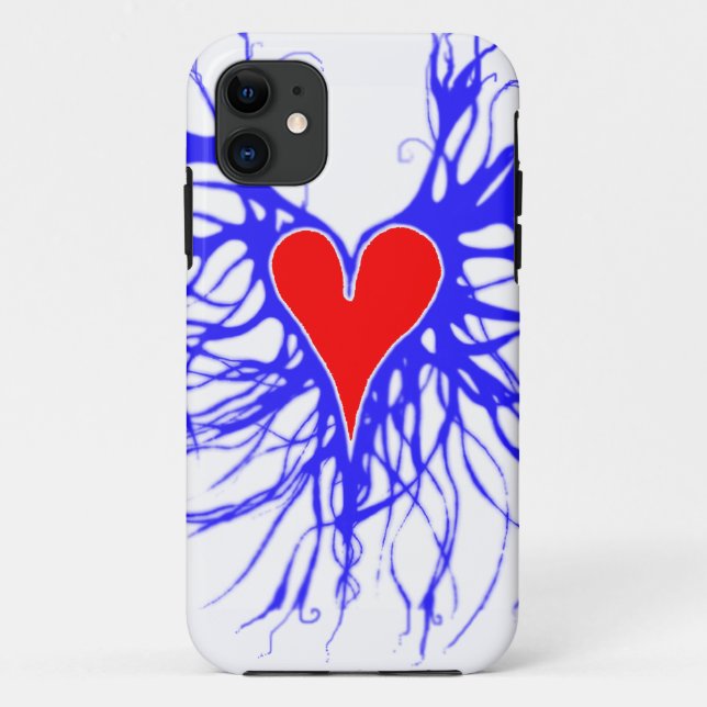 Funda De Case-Mate Para iPhone Corazón rojo con fondo azul (Reverso)
