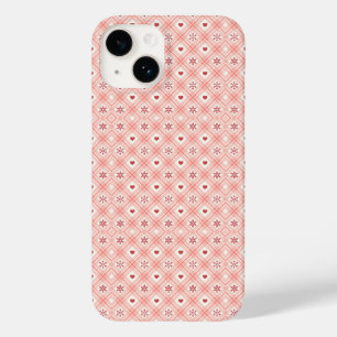 Funda Para iPhone 14 De Case-Mate Corazón Rojo De Copo De Nieve En Patrón Rosa Retro