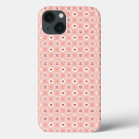 Corazón Rojo De Copo De Nieve En Patrón Rosa Retro