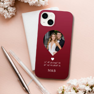 Funda Para iPhone 14 De Case-Mate Corazón Romántico de Monograma con Foto Coordenada