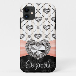 Funda Para iPhone 11 Corazón rosado del diamante de imitación del arco
