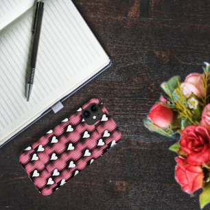 Funda Para iPhone 11 Corazones Blancos En El Panel Rojo