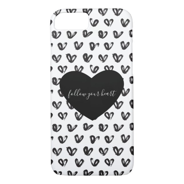 Funda De Case-Mate Para iPhone Corazones blancos negros (Reverso)