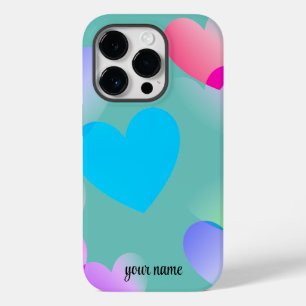 Funda Para iPhone 14 Pro De Case-Mate Corazones brillantes de color de nombre, Verde azu