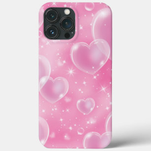Funda Para iPhone 13 Pro Max Corazones Burbuja Rosados Estilo Niña 90