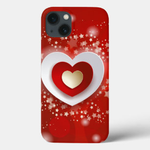 Funda Para iPhone 13 Corazones con fondo rojo