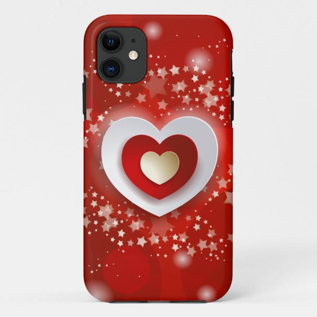 Funda De Case-Mate Para iPhone Corazones con fondo rojo (Reverso)