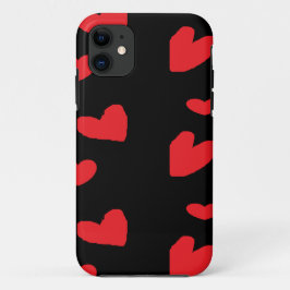 Funda Para iPhone 11 corazones de amor rojos en negro