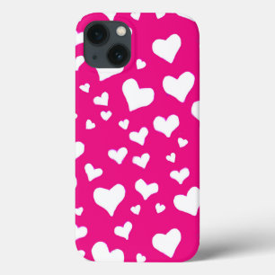 Funda Para iPhone 13 Corazones de cerdo blanco en rosa fucsia