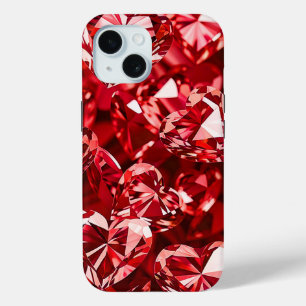 Funda Para iPhone 15 Corazones de Diamante de Cristal Rojo