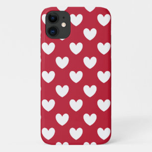 Funda Para iPhone 11 Corazones de lunares blancos y rojos